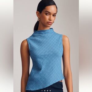 Anthropologie Maeve Asymmetric Textured Tank in Blue